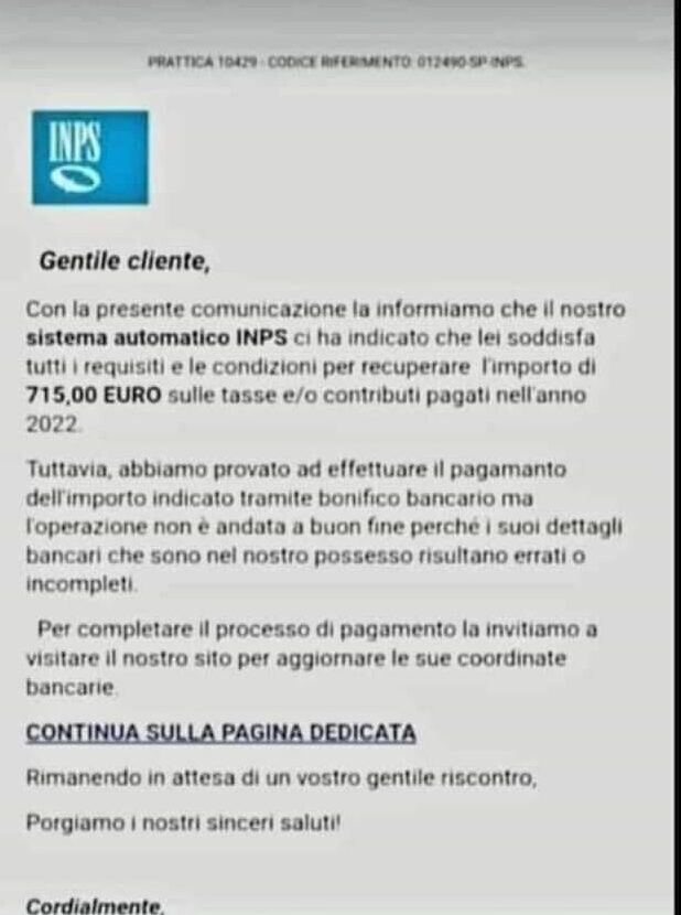 Falso sms INPS: la promessa di 700 euro cliccando su un link