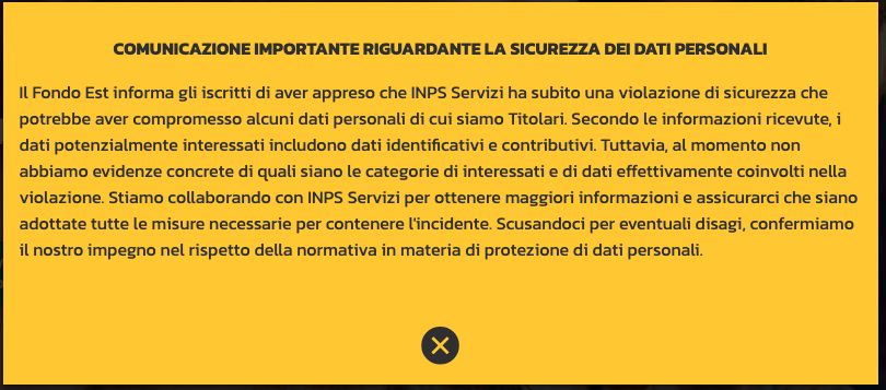 popup violazione dati inps fondo est