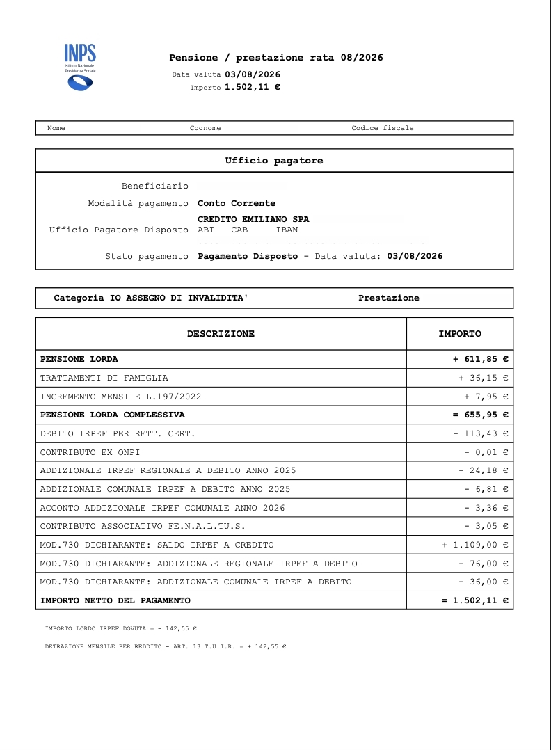 Pagamenti pensioni agosto 2026: quando arrivano, visibilità del cedolino e rimborsi 730